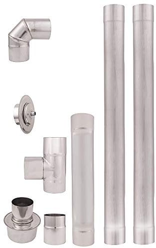 Diametro 80 mm Stufa a pellet in acciaio inox tubo di scarico tubo a gomito Accessori AISI 304 1 metro Dritto canna fumaria, gomito, Tee con tappo di pulizia rosetta Canna fumaria per stufe a pellet