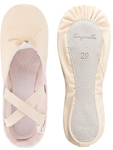 tanzmuster Ballettschuhe Mädchen - DANI - ganze Ledersohle- Sandfarben Größe 37 - Ballettschläppchen für Kinder - rosa beige Tanzschuhe fürs Ballett