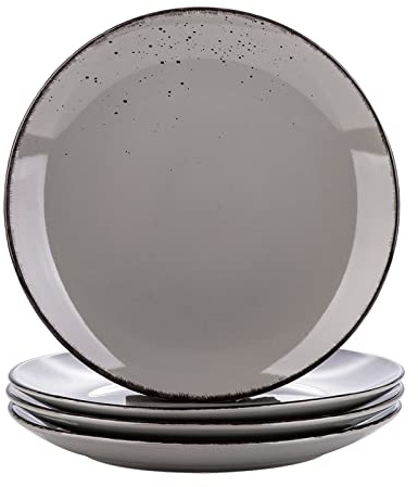 vancasso Navia Jardin Dessert Plate Set of 4, Stoneware Vintage Look Grey Dinnerware Tableware, 8.5 inch Snack/Salad/Fruit/Side Plate. (21.5 * 21.5 * 2.5cm)