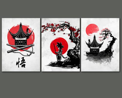 NA Leinwand Malerei 3 Panel Zuhause Dragon Ball Goku Anime Poster Japan Artwork Leinwand Malerei Poster Und Drucken Schwarz Weiß Wandbild Raum Dekor Cuadros 50x70cmx3pcs(20x28inchx3pcs)
