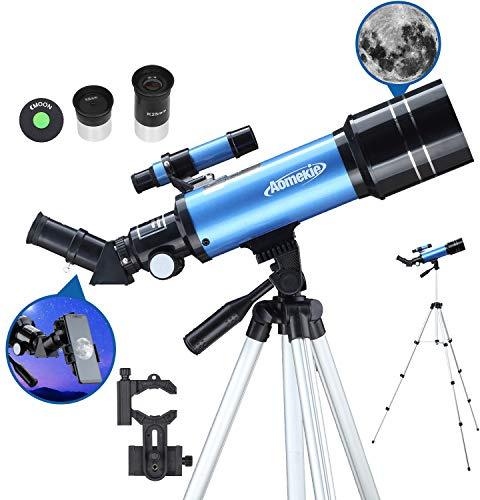 Aomekie Télescope Enfant Adulte 400/70mm Lunette Astronomique Réfracteur avec Adaptateur de Téléphone Trépied Ajustable et Chercheur pour Débutants et Amateurs pour Observer la Lune