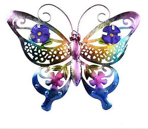 Marooma Metall-Schmetterling-Wandkunst, lebendige, handgefertigte 3D-Hohl-Schmetterlings-Wandskulptur, dekorative Wandkunst, Hängeornament für Gartenzaun, Terrasse, Wohnzimmer-Dekor