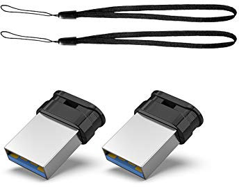 Clé USB 3.0 Ultra Mini 32 Go, Lot de 2, Rapide, Pendrive Stockage Externe Flash Drive à Haute Vitesse pour PC/TV/Autoradio (Noir, Lanière Incluse)