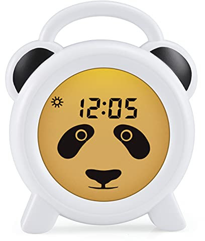 Alecto BC100PANDA - Pädagogischer Wecker Kinder - Schlaftrainer & Nachtlicht Kinder - Lernen von Schlafen und Aufwachen mit LED Kinderwecker - Weiß/Schwarz