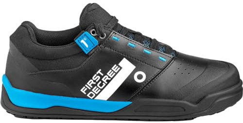FIRST DEGREE F1 Schwarz - Komfortabler robuster Echtleder Gravity Bike-Schuh, Größe EU 37 - Farbe Black - Cyan