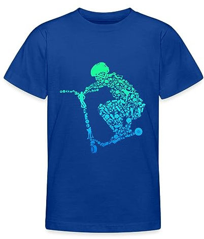 Spreadshirt Scooter Roller Stunt Freestyle Mit Helm Sprung Teenager T-Shirt, 134/146 (9-11 Jahre), Royalblau