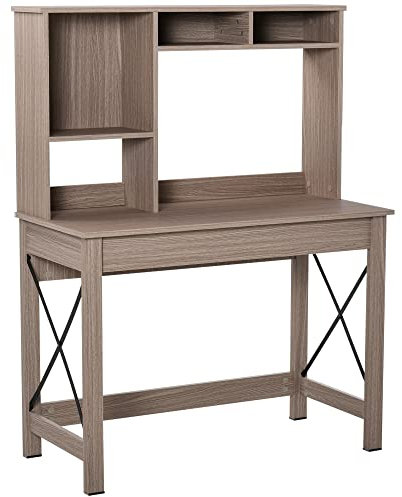 HOMCOM Schreibtisch mit 4 kleine Bücherregal aus Spanplatte platzsparend und geeignet für Schlafzimmer Büro Natur 105 x 50 x 137,5 cm