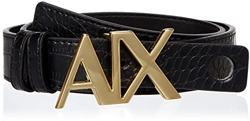 Armani Exchange Damen Logo Buckle Belt, Schwarz, M