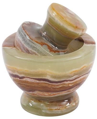 Marblous Krafts Mortier et pilon en marbre de 11,4 cm en onyx vert, broyeur à herbes pour mortier et pilon de cuisine, tous les broyeurs à épices manuels – Accessoires de cuisine