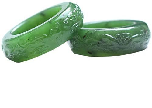 Real Jade Handgemachte Drache Hetian Green Jade Ring Männlich und Weibliche Jade Ring Jade Geschenkringe Herrenringe (Ring Size : 12)