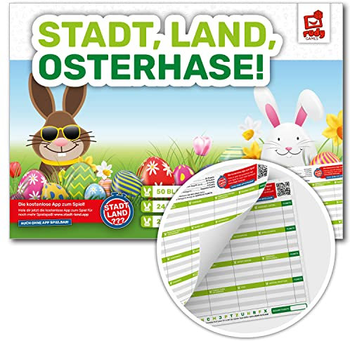rudy games - Stadt, Land, Osterhase! - Stadt, Land, Fluss Vorlage Block für Kinder, Teenager und Familien - Ostergeschenk | Osterfeier | Familienspiel | Geschenk | Feier | Mitbringsel | Mitgebsel