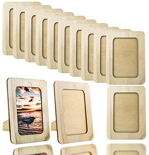 Vmiapxo Lot de 10 cadres photo en bois brut pour photos de 10,2 x 15,2 cm, ensemble de cadres photo pour cartes postales à poser sur pied, kit de souvenirs, décorations en bois pour travaux manuels
