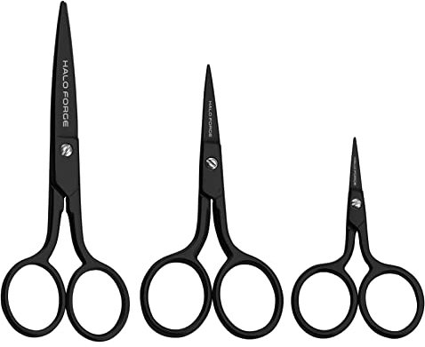 HALO FORGE Sewing Scissors Set: Titanium Forged Stainless Steel Sharp Pointed Tip Precision Cutting Small Black Shears - for Embroidery Craft Paper Wool Art Work Office Home, 2.5/3.5 Inch and 6 Inch