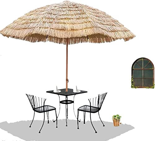 FUNNYBSG Parapluie Paille Hawaïen, 2.4m/7.8ft Ombrelle De Plage Paille De Plastique, Parasol De Jardin Exterieur, avec Fonction D'inclinaison, Anti Vent Parasol