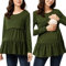 Buliezy Stillshirt Dame Lange Ärmel Umstandsshirt Stillshirt Mom Still Tops Umstands Tshirt Grüner Rundhalsausschnitt Umstandsmode Frühling und Herbst Oberteile für Schwangere Stillzeit,XS
