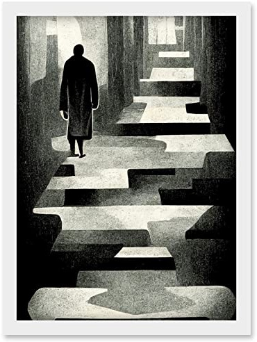 Doppelganger33 LTD Lone Figure Abstract Monochrome Vintage Black White Artwork Framed Wall Art Print A4