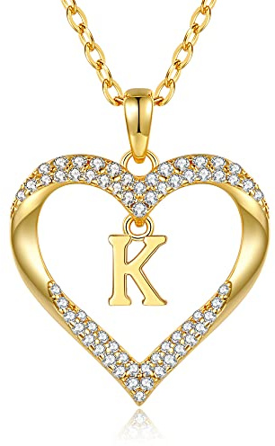 CDE Kette Damen 18K Vergoldet Halskette Initialen Herz Anhänger Buchstabenkette für Damen A-Z Personalisiert Kette Schmuck Geburtstags Geschenk für Teenager Mädchen Frauen Valentinstag Weihnachten