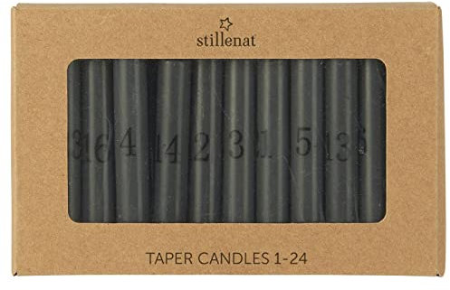 24 dünne Kerzen weiss mit Zahlen 1-24 H: 10 Ø: 1,3 cm div. Farben Adventskranz Advent Weihnachten, Variante:Dunkelgrau mit schwarzen Zahlen