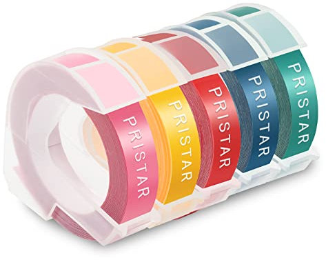Pristar Compatible 3D Embossing Tape 9mm Replacement for Omega Label Tape Yellow Pink Red Lake Green Lake Blue for Omega S0717930 Junior S0717900 Motex Embossing Label Maker, 5 Rolls