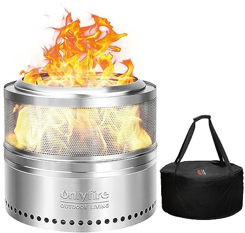 Onlyfire Braciere Senza Fumo con Fori, A Fuoco di Legna, Focolare Portatile in Acciaio Inox per Falò All'aperto con Borsa di Trasporto per il Campeggio, Barbecue, Patio, La Spiaggia, Ø 50 cm