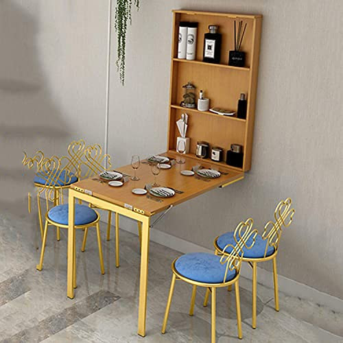 URBERY Wandmontierter Tisch, ausklappbarer Holzschreibtisch, multifunktionaler Computerschreibtisch, schwimmender Schreibtisch mit Stauraum, 2 Stühle, kommerzieller Holz-Wandbehang, Home Office,C,1