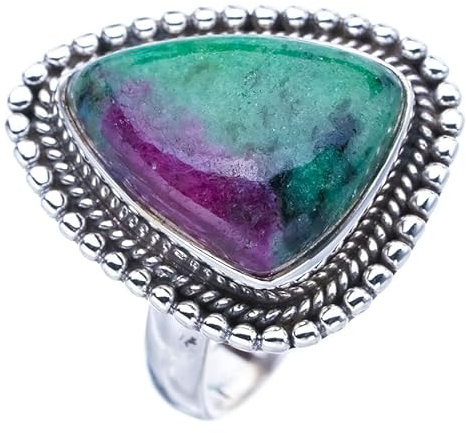 StarGems Natural Rubin-Zoisit Handgefertigter Ring aus 925er Sterlingsilber 55 (17.5) F1313