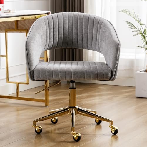 chairus Verstellbarer Bürostuhl Zuhause aus Chenille Computer Drehsessel Moderner Arbeitsstuhl Schreibtischstuhl mit Offener Rückenlehne(Grau)