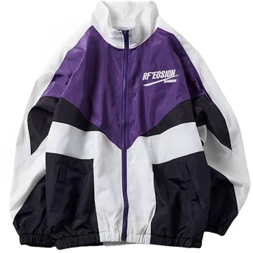 Wyeysyt Women's Y2k Jacket Zip Up Lightweight Windbreaker Jacket Varsity Oversized Vintage Sport Jacket Y2k Clothes Outerwear(Purple-M)
