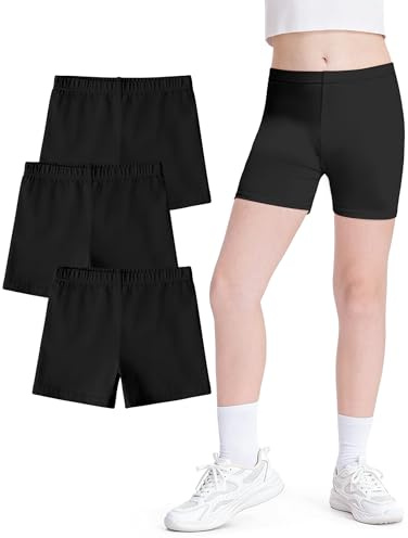 Witwot 3 Pack Girls Cycling Shorts Cotton Short for Teens Kids Dance Bike Black, 12-14Years, Tag 160