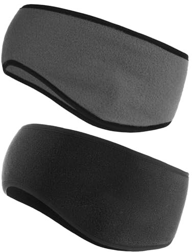 Ear Warmers Headband, 2 Pieces Winter Headbands for Women and Men, Earmuff Headband Fleece Earmuffs Running Headband Winter Ear Covers Moisture Wicking Sweatband Ski Sport Headband (Black+Grey)