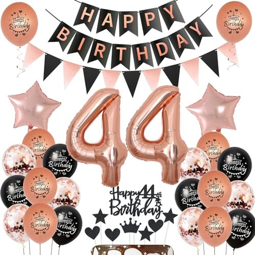 Luftballons 44 Geburtstag deko Frauen Schwarz rosegold,ballon 44.Geburtstag deko für Frauen,deko 44 Geburtstag Frauen Tortendeko 44.geburtstag Frauen,Geburtstagsdeko 44 jahre Frau Dekoration