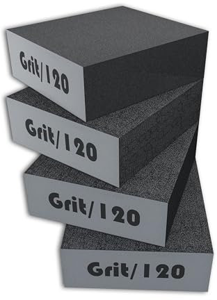 Creavvee 4pcs Abrasive Sanding Sponge Blocks with Wet and Dry Dual-Use, Washable and Reusable, Ideal for Wood and Metal Polishing, Grey, 100x70x25mm, Grit Size 120