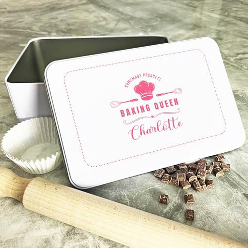 Personalised Baking Queen Chef's Hat Pink Biscuit Baking Treats Sweets Cake Tin Personalised Gift | Custom Gift | Personalized Tin | Cake, Biscuit & Treat Tins | Gift For Her | Gift For Him