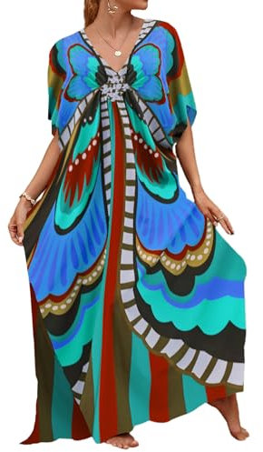 Bsubseach Kaftan Kleider für Frauen Plus Größe Kaftane Lange Strand Badeanzug Cover Up Sommer Loungewear Bunte Schmetterling