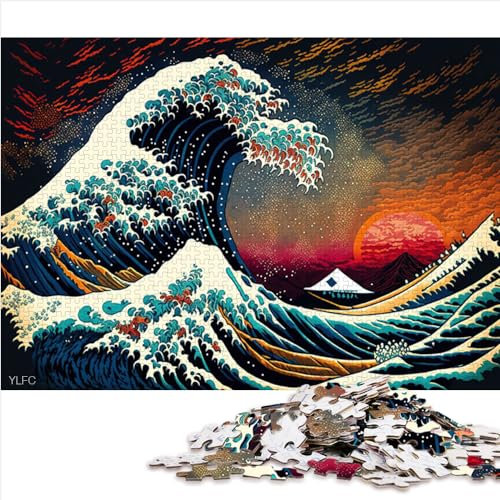 Puzzles für Erwachsene und Kinder, Große Welle vor Kanagawa, 1000-teilige Puzzles, Papppuzzlespielzeug für Kinder ab 12 Jahren, Lernspiele für 12-Jährige, Größe (26 x 38 cm)