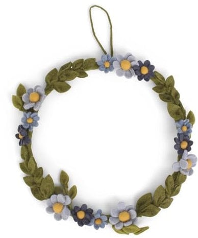 Kranz, Filzkranz, Frühlingsdekoration, Blumenkranz, Türkranz, Fairtrade, Handmade, Gry & Sif, Geschenkidee, Geburtstagsgeschenk (blau)