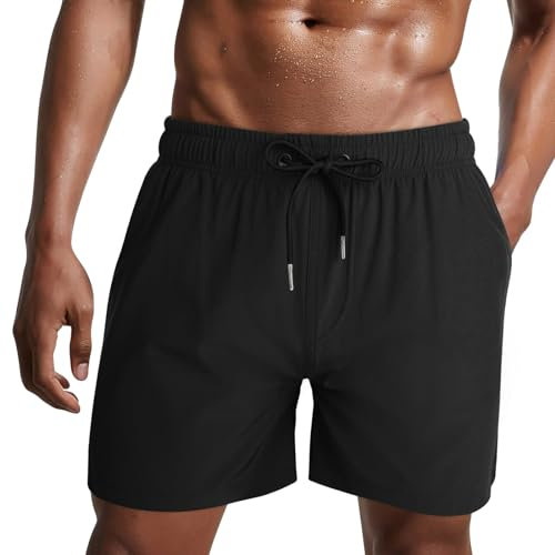 Danfiki - Bañador estilo pantalón corto con malla para hombre, secado rápido, Negro Puro, M