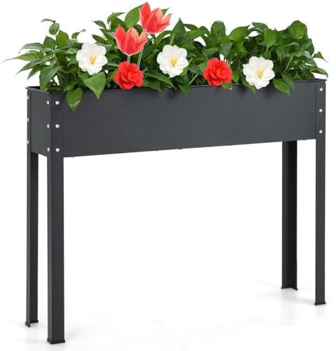 GiantexUK Raised Garden Bed, Metal Elevated Planter Box with Drainage Hole & Rolled Edges, Flowers Pot Herbs Vegetables Planting Stand Holder for Patio Backyard Balcony (102 x 27 x 80cm)