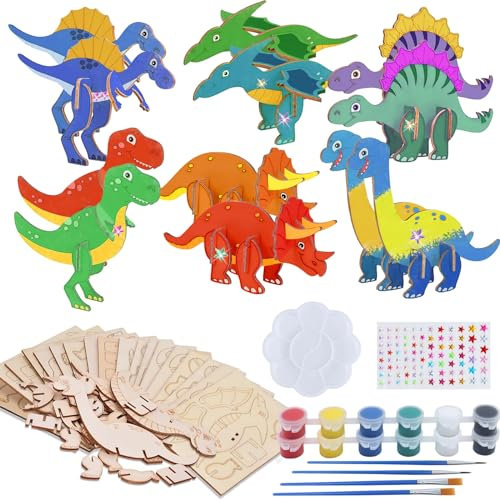 NAMIS Bastelset Holz Dinosaurier, 12 Stk Dino Basteln, Holz Basteln Kinder, Dino Bastelset 3D, Dinosaurier Zum Bemalen Puzzle Holz, Holz Bastelset für DIY Jungen Mädchen Geburtstag Handwerk