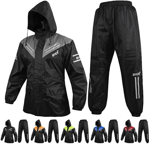 BYKR Waterproof Outdoors Motorcycle Rain Suits for Men & Women Cycling 2-Piece Breathable & Windproof Wet Weather Protection Motocross Rain Gear Reflective Rainwear All Sports Riding Rainsuit Grey M