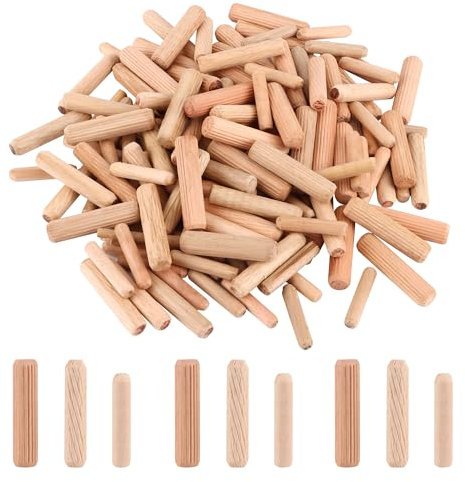 600 Piezas Tacos de Madera 6 x 30 mm/8 x 40 mm/10 x 40 mm Surtido de Tacos de Madera,Espigas Corrugadas de Madera,Clavijas de Madera para Fresado Ranurado Manualidades Bricolaje Carpintería