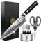 DWELLUXE Damascus Chef Knife Set - 8 Japanese VG-10 High Carbon Steel Professional 67-Layers Damascus Kitchen Knife with G10 Handle, 3-in-1 Sharpener, Multi-Use Kitchen Scissor & 304 Finger Protector