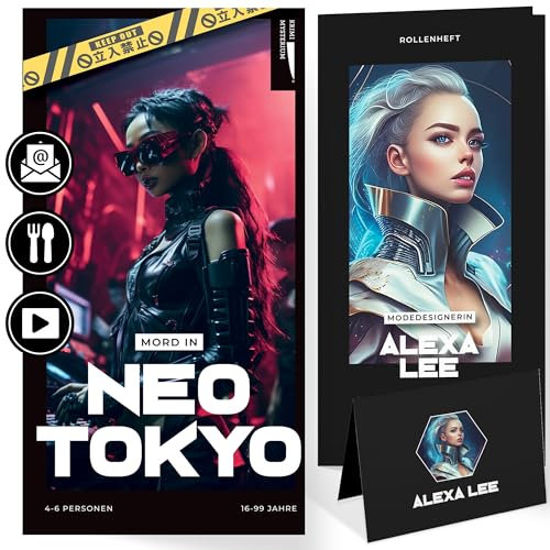 Krimi Mysterium® Krimidinner für zuhause 4 bis 6 Personen | Mord in Neo Tokyo | Das Krimi Spiel ab 16 Jahren | Ideal als Krimi Dinner für eine mörderische Dinnerparty