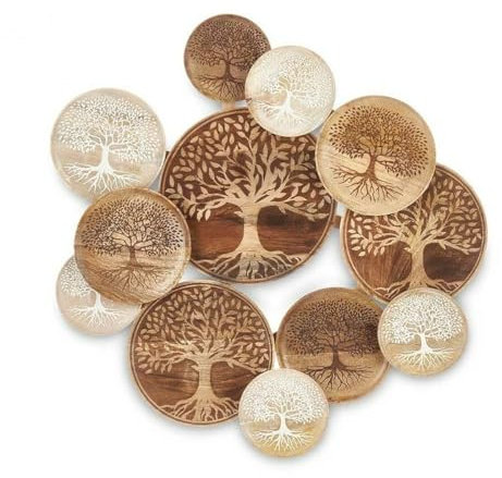 Gift Decor Decoración de Pared Blanco Marrón Madera de mango Árbol de la vida 76 x 70 x 5 cm