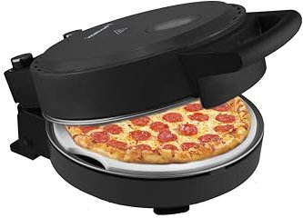 Bestron Four à pizza, pour des pizzas croustillantes en 5-10 minutes, four à pizza électrique avec une temperature de 320°C, y compris réfractaire pierre et 2 grandes spatules en bois, couleur: Noir