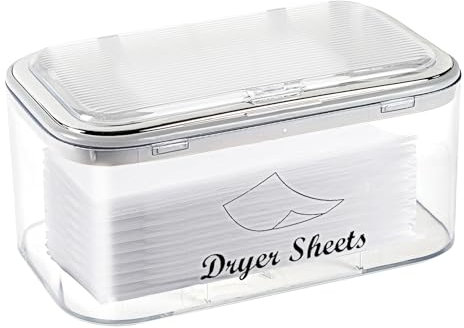 Gzsekken Dryer Sheet Holder with Lid,Laundry storage containers for Dryer Sheet,Clear Dryer Sheets Box Container Easy Access for Laundry Room,Plastic Dryer Sheet Storage Box Laundry Sheets Organiser