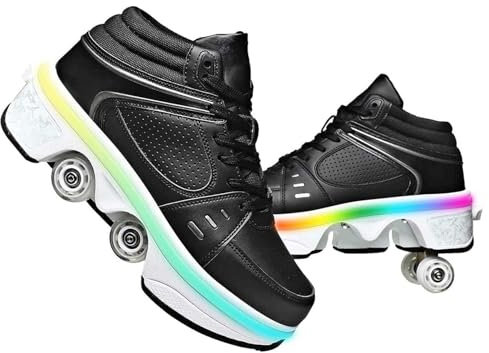 preyrocbirds Schuhe mit Rollen, LED Leuchtend Roller Skates, Verstecktes Rollen, Verstellbare Rollschuhe für Laufsportschuhe Zum Spielen für Männer Frauen
