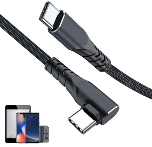 Cavo USB C a USB C Type C Angolo Corto 0,5 Metri, Ricarica Rapida Trasferimento Dati Ultrarapido 480 mbps e Ricarica Rapida 100W, Design Angolare a 90 Gradi, Compatibile con e Altri Dispositivi USB