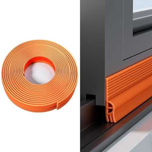 Veki Burlete Ventana Corredera Autoadhesiva, Tira de Sellado para Ventana Antipolvo, Cinta de Sellado de Ventanas Impermeable, Junta de Ventanas TPE para Anti Frío, Aislante, Ruido (Naranja, 4m)