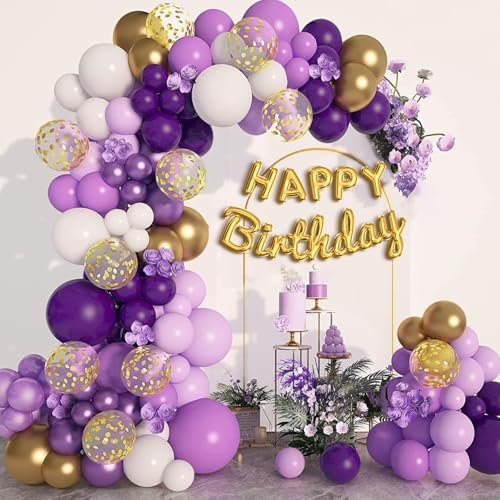 Boloshine Kit arco palloncino viola, 140 pezzi viola bianco e oro arco palloncino compleanno con palloncini oro coriandoli, palloncini ghirlanda (viola)